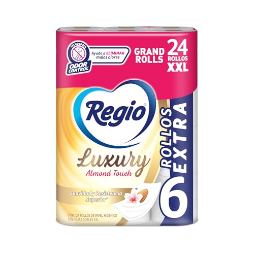 Papel Higiénico Regio Luxury Almond Touch, Hojas Dobles, 18 rollos + 6 gratis