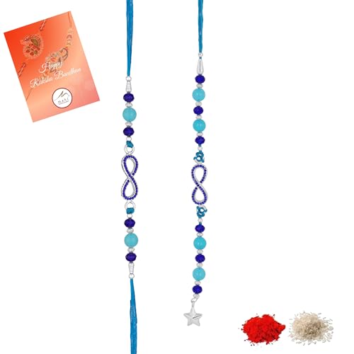 Image of Mahi Bhaiya Bhabhi Rakhi Set with Crystals and Meenakari Work Bracelet Style Lumba - Rakhi for Brother and Bhabhi(PARCOL1105339PR)