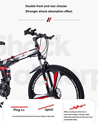 JHKGY Folding Mountain Bike,High Carbon Steel Double Frame Mountain Bike,Full Suspension MTB Bikes,Mountain Bike for Adult Men and Women - Image 3