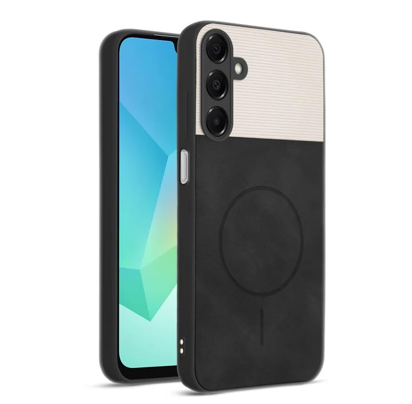 Image of Bintage CASE Mac Safe Design Hard Light Weight Back Case | Soft Border Camera Protect | Dual PU Leather Finish Back Cover Compatible for Samsung Galaxy F15 5G - White & Black