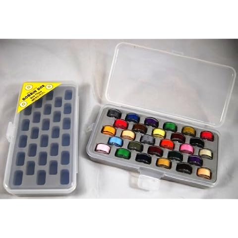 Tidy Craft – Bobbin Box Organizers Set of Two - Case with Snap Tight Lid for Your Sewing and Quilting Needs - Includes 28 Threaded Bobbins in 1 Box and Empty Box Holds 28 Cover