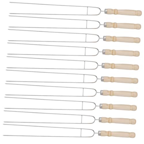 MOTHNUR 10 pezzi Spiedini Bbq Inossidabile con Legno Resistenti Al Riutilizzabili per Carne Verdure e Accessori Barbecue Pratici e Facili da