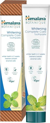 Himalaya Cosmos Natural Certified Botanique Whitening Complete Care Toothpaste con Attivi Bio, al gusto di menta piperita | Denti più bianchi e alito fresco, 75 ml