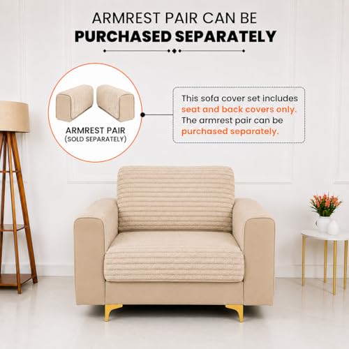 Image of Homerz Premium Rabbit Fur Sofa Cover with Anti-Skid Backing, Soft Plush Fabric Sofa Protector for Living Room Furniture (Beige, 1 Seater, Seat Cover with Backrest)