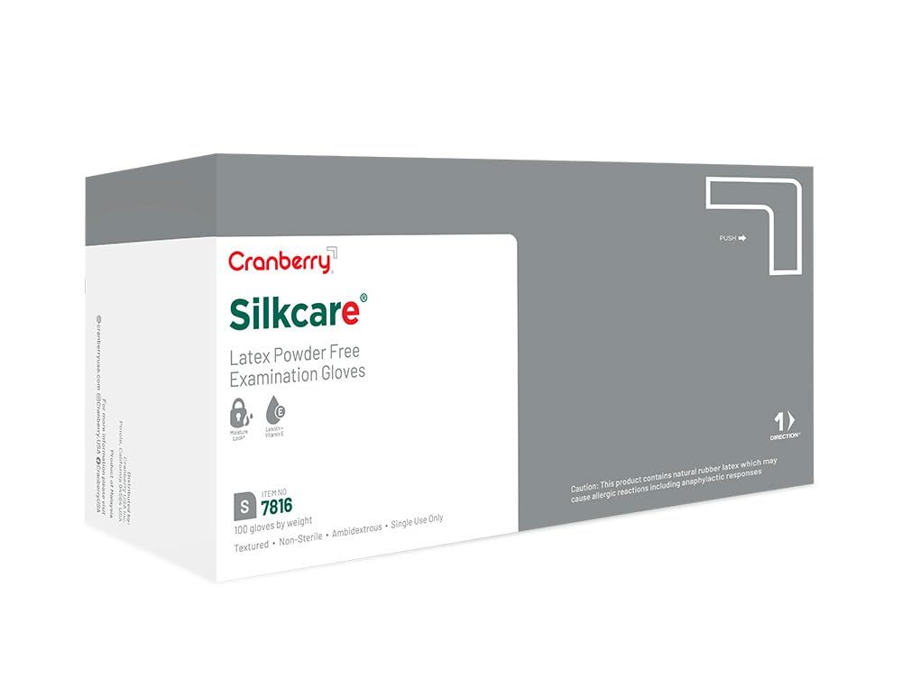 Cranberry USA Cranberry Silkcare Latex Exam Gloves, Pack of 100, Small, Lanolin & Vitamin E, 4.5 Mil