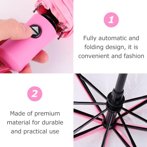 Paraguas transparente rosa plegable en fibra de poliéster y acero 6