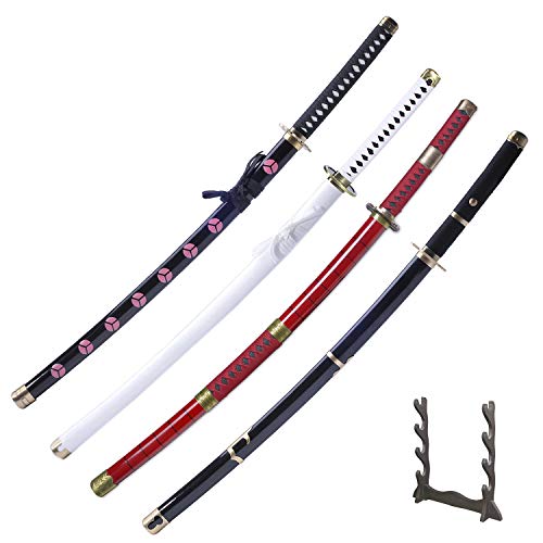 Sword Valley Handmade Katana Japanese Samurai Sword, Roronoa Zoro Anime Swords, Razor Sharp Knives, Kitetsu, Shusui, Wado Ichimonji, Yubashiri 4 Piece Set Lengthen