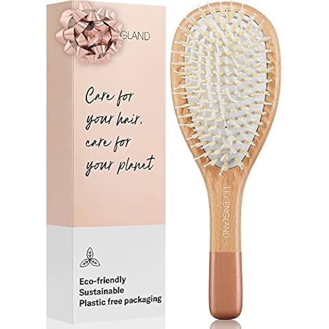 Haarbürste aus Holz für Damen | Holzbürste mit Extra Weichen Borsten für Alle Haartypen | Umweltfreundliche Paddelbürste in Edlem Rosegold, Lily England Cover