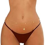 Wriidy Layered Beads Waist Chain Gold/Silver Sun Belly Chain Bikini Body Chain Women Adjustable Beach Waist Jewelry Accessories for Girls (Large, Gold)