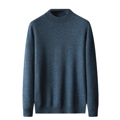 Dcvmvmn Men Autumn Winter Wool Sweater Casual Half High Collar Pullover Sweater Solid Long Sleeves Warm Sweater Blue