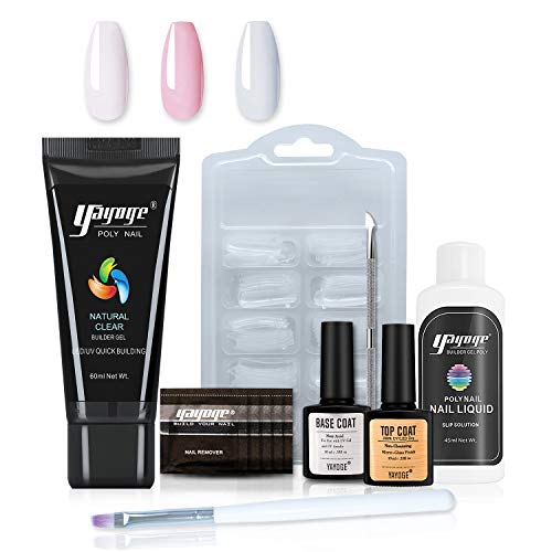 Yayoge Poly Gel Nail Extension Gel Kit - 60ML Nail Builder Gel Polly Jell Set with Silp Solution Professional Nail Enhancement Manicure Tools for Nail Extension Nail Art DIY Salon and at Home