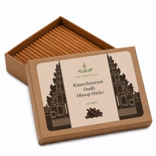 Image of Dhoop Sticks for Pooja, Rameshwaram Oud | 9cm Long, 60 Dhoop Sticks | Natural & Toxin-Free Dhoop Batti | Long Lasting Home Fragrance | Low Smoke & Low Ash