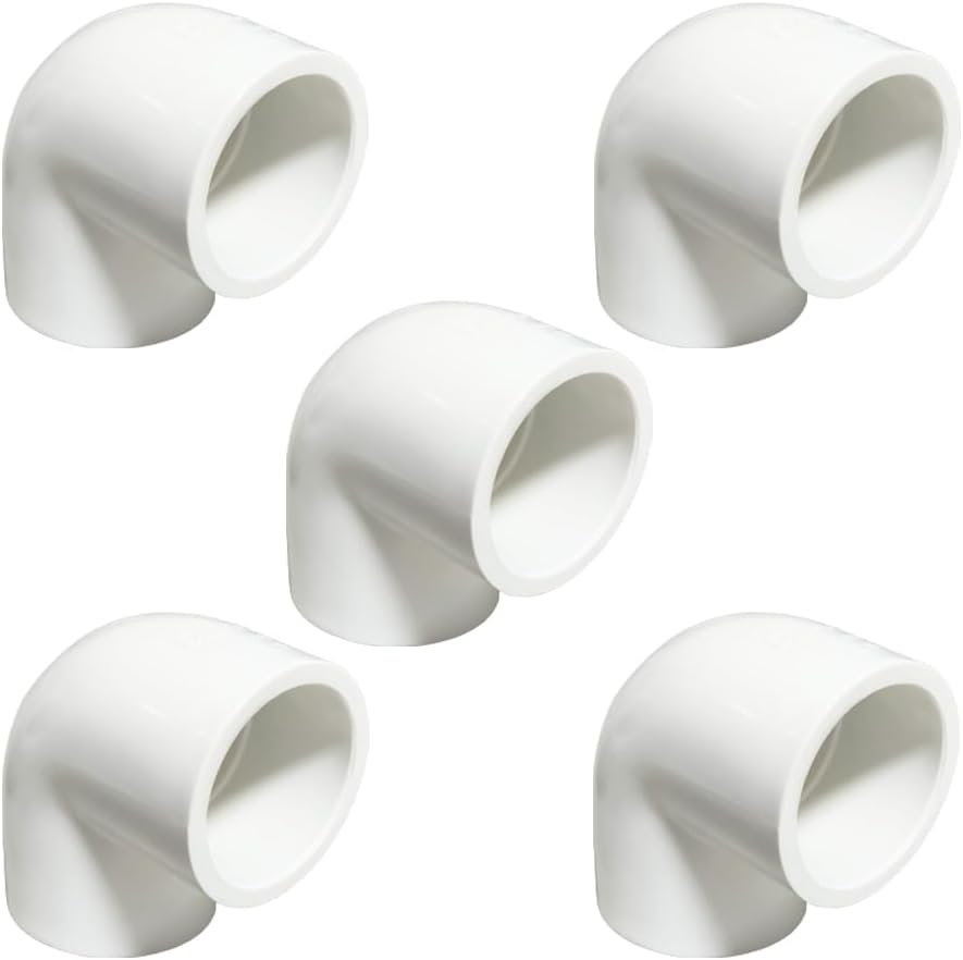 5PCS 1 Inch White PVC 90 Degree Elbow Adapter Pipe Fittings 2 Way Right Angle Pipe Corner Coupling Connectors for Sprinkler, Drip Irrigation System HE051-1