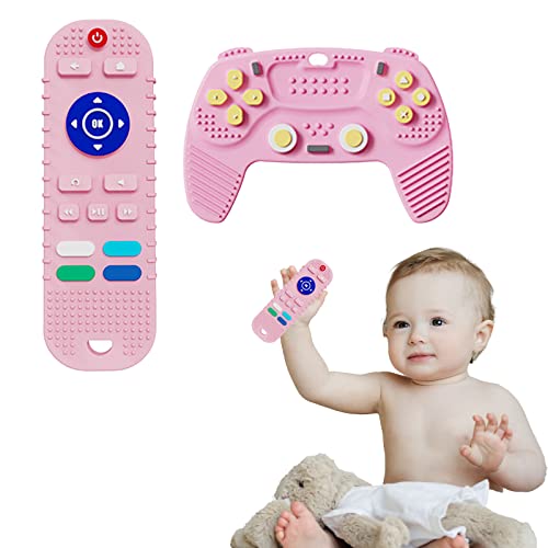 Image of 2-Pack Baby Teether Toys Silicone Toddler Sensory Toy Chew Toys Educational, TV Remote Control Shape Teething Toys for Babies 6-18 Months (Pink)