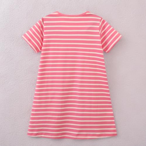 Image of HILEELANG Toddler Girls Short Sleeve Dress Easter Cotton Casual Summer Appliques Shirt Jersey Dresses