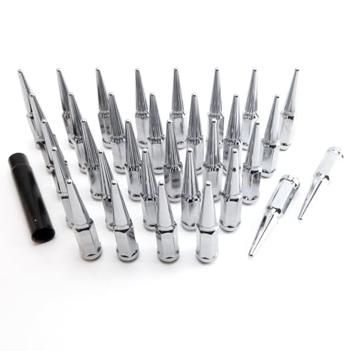 Image of 32PCS 9 /16-18 Chrome Cone /Conical Bulge Seat Wheel Spike Lug Nuts with 1 Socket Key Compatible with Dodge 2005-2011 Dakota 2004-2009 Durango 2002-2013 Ram 1500 2500 3500 2006-2009 Chrysler Aspen