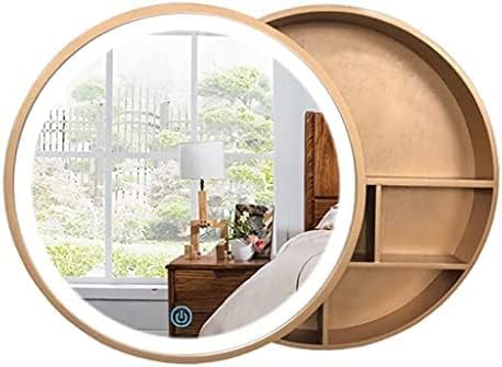 Bathroom Cabinet,Illuminated Solid Wood Smart Storage Sliding Bathroom Bathroom Dressing Wall Hanging Round Mirror,D-60 * 60CM