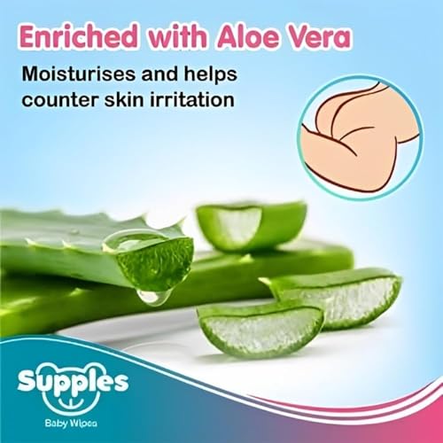 Image of Amazon Brand - Supples Baby Wet Wipes with Lid | 72 Wipes| Enriched With Aloe Vera and Vitamin E | Alcohol-Free and Paraben-Free | Pure Water-Based formulation