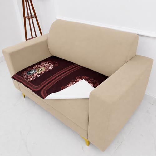 Image of Homerz Premium 'Luxe Series' Sofa Cover | Holland Velvet Fabric | Smooth Finish | Anti-Slip Fleece Backing Couch Protector (Maroon, 2 Seater, Only Seat Cover)