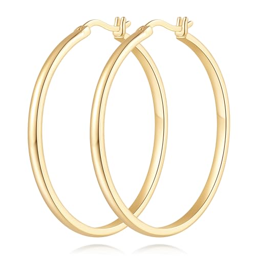 Aidomiya 14K Gold Hoop Earrings for Women 14K Gold Earrings for Women Gold Hoop Earring for Womens Hoops Understated Elegance with Smooth Lines Hoops Earring for Womens 20/25/30/40mm (40mm)