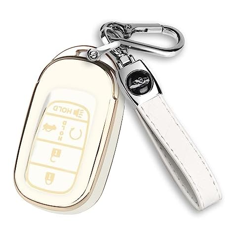 QBUC for Honda Key fob Cover, Soft TPU Car Key Case Protector with Leather Keychain Compatible with 2022 2023 Honda Accord Civic HR-V CR-V Pilot Odyssey smart Remote Key Cover