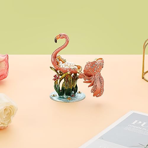 ELLDOO Mini Flamingo Trinket Box, Vintage Metal Enameled Decorative Box Flamingo Figurine Ring Earrings Jewelry Organizer Gift Box for Girl Women - Image 8