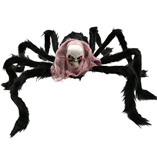GloryMM Halloween Spider Decorations Creative Outdoor Halloween Hairy Spider Scary Skull Face Spider Decorations,Spider