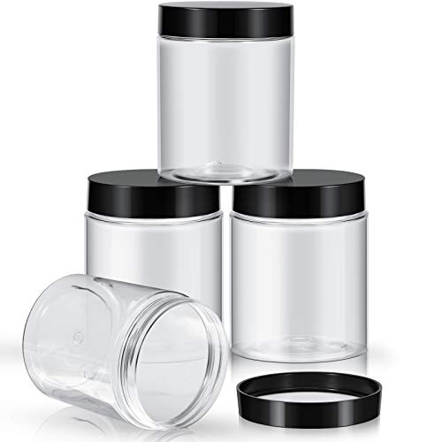 Image of Patelai 4 Pieces Round Wide-mouth Leak Proof Plastic Container Jars with Lids for Travel Storage Makeup Beauty Products Face Creams Oils Salves Ointments DIY Making(10 Ounce,Black)