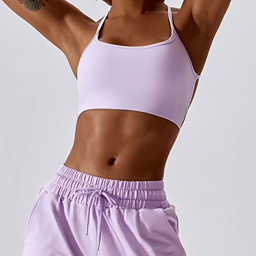 Vertvie Backless Sports Bra For Women Workout Strappy Open Back Padded Sports Bra Low Impact Yoga Crop Tank Top(Purple,S) #TOP4