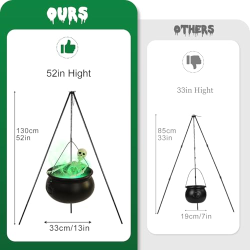 Deerher Halloween Decorations Outside - Large Witches Cauldron on Tripod with Skeleton & Fog Maker - Skeleton Halloween Party Decor for Outdoor Yard Home Porch の商品画像 1