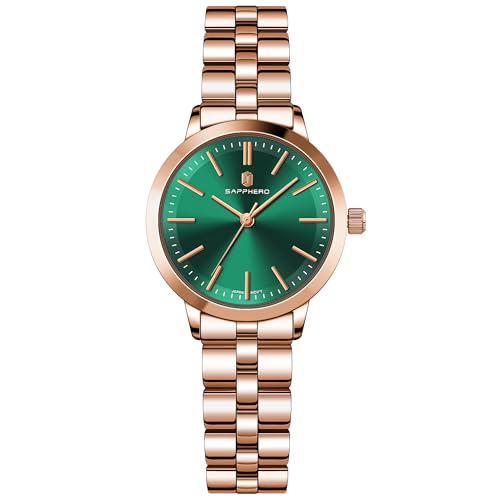 Image of Sapphero Ladies Watch Easy to Read Wristwatch, Women's Quartz Watch with Stainless Steel Strap, 5 ATM Waterproof, Classic Elegance Women Business Waterproof Watch
