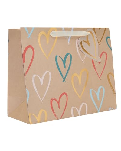 UK Greetings | Large Gift Bag for Her/Friend | Party Bags for Presents | Birthdays/Congratulations/Weddings/Christmas/New Year | Kraft Hearts Design | 33 x 26.7 x 13.7 cm