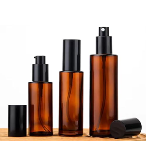2Pcs 120ml/4oz Empty Amber Glass Lotion Pump Bottles Soap Dispensers Bottle Jar Cosmetics Containers with Black Pump for Essential Oil Foundation Cream Shampoo2