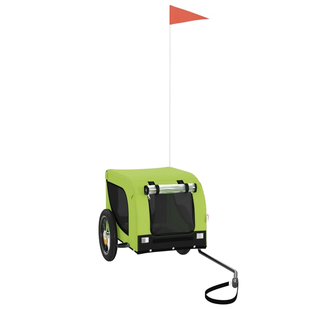 vidaXL Pet Bike Trailer, Pet Cart Carrier for Small Dogs, Pet Bike Trailer with Flag, Dog Bicycle Wagon, Green and Black Oxford Fabric and Iron โ image 1