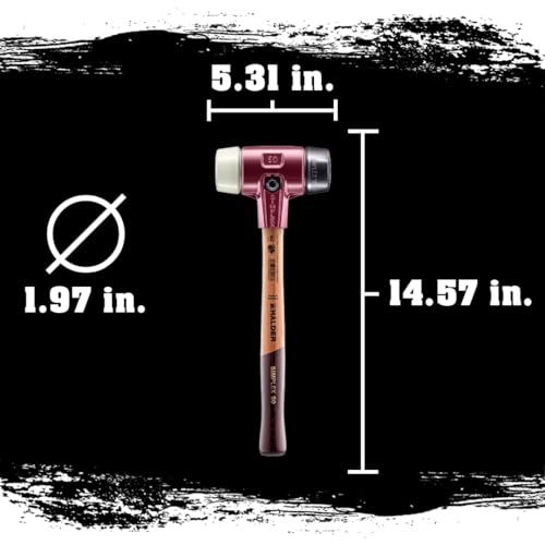 Image of Halder Simplex Soft-Faced Mallet 3028.050 - Medium-Hard Rubber Insert, Hard Nylon Insert, Cast Iron Housing with Handle Protection Sleeve, Varnished Wooden Handle, 50mm, 2.5 lbs.