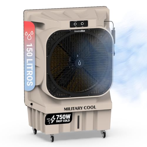UniversalBlue, Climatizador Evaporativo 150L 750W – 18.000 m³/h, Aire Acondicionado Natural Portátil hasta 232 m², 4 Modos, 3 Velocidades, Oscilación Automática, Uso Industrial y Doméstico