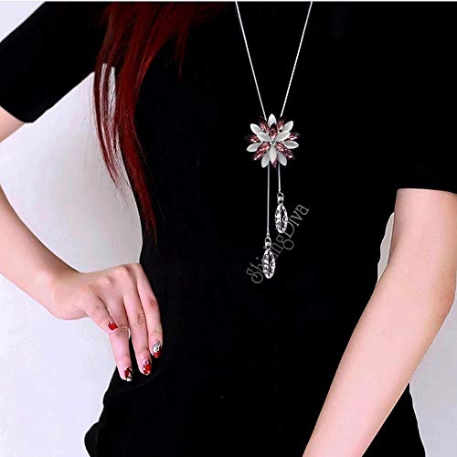 Image of Shining Diva Fashion Crystal Flower Stylish Long Chain Pendant Necklace for Women and Girls