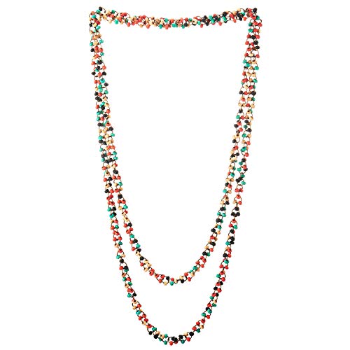 Hermoso Colorido Madera Perla Largo Cadena Babero Gargantilla Collar con Colgante, Multi-Hilo