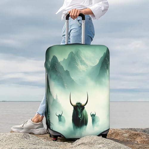 Cattle Herds in The Mountains Durable Luggage Cover Suitcase Protector Anti-Scratch Luggage Cover Fits 18-32inch Luggage, Black, Small3
