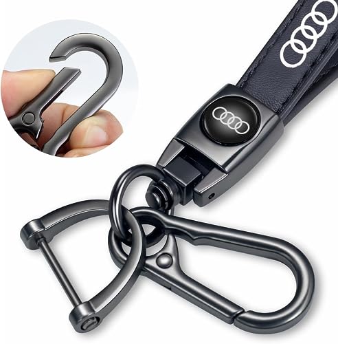 Image of Leather Car Keychain for Audi A3 RS3 A4 A5 A6 A7 RS7 A8 Q3 Q5 Q7 R8 Key Chain for Men and Women Family Present Key Ring Accessories(Black)