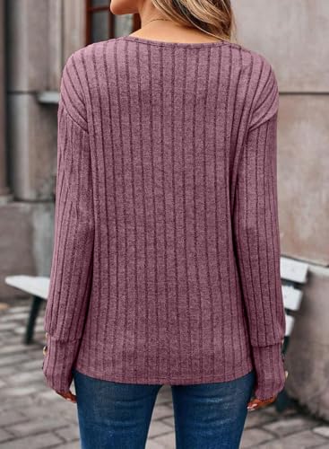 Image of Dokotoo Womens Tops V Neck Lightweight Sweater Fall Long Sleeve Top 2026 | Decorative Buttons, Soft Breathable Knit Material, Pullover Tunic Tops, Business Casual, Fall Outfits, Winter Clothing 2026