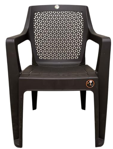 Image of SkyGlamour Cello Sonet Arm Rest Plastic Chair for Home, Garden, Office, Indoor & Outdoor Use with Weight Bearing Capacity 150 Kgs| Color: Brown, Set of 4 Chairs