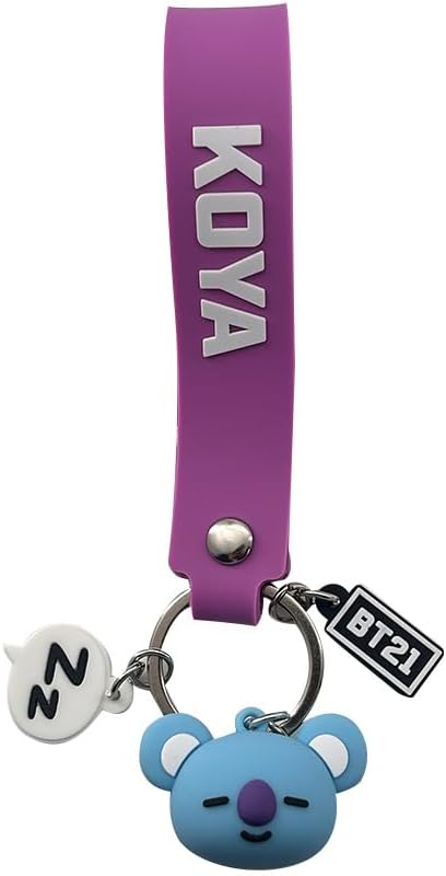 MINISO BT21 Koya Phone Charm Strap, showing the purple strap with Koya character and BT21 tag.