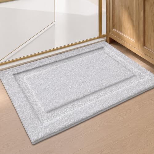 Image of Color&Geometry Mini Non Slip Bathroom Rugs 24x16, Ultra Soft Absorbent Upgraded Microfiber Bath Rugs, Non-Slip Bathroom mat, Washable Plush Bath Mats for Bathroom, Shower, Bathtub, Laundry, White