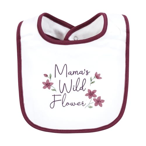 Image of Hudson Baby Infant Girl Cotton Bibs, Plum Wildflower, One Size