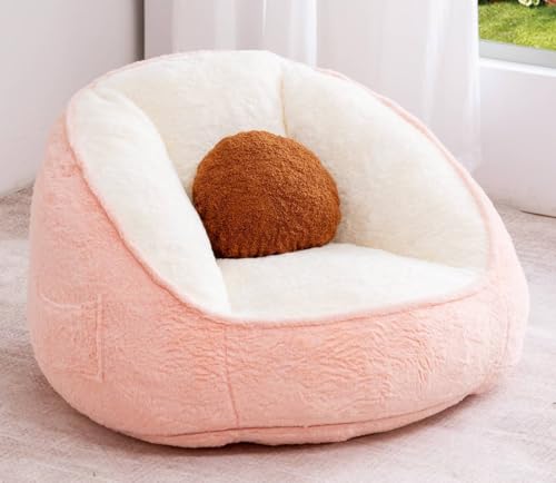 HOMMPA Bean Bag Chair for Teens Comfy Faux Fur Bean Bag Couch with Back Support Stuffed Lazy Floor Sofa for Living Room Bedroom Dorm Peach Pink - image 1