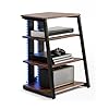 Fitueyes design 4 tier av media stand with led lights wooden stereo cabinet audio rack tower with adjustable shelves small av component entertainment stand walnut  urban country home decor