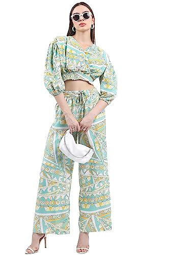 Image of KETCH Polyester Women's Regular Fit Printed Threeforth Sleeve Co-Ord Set