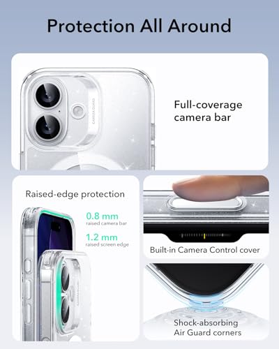Image of ESR for iPhone 17 Case, Camera Control Cover, Compatible with MagSafe, Shockproof Military-Grade Protection, Magnetic Phone Case for iPhone 17, Classic Hybrid Case, Clear Shimmer