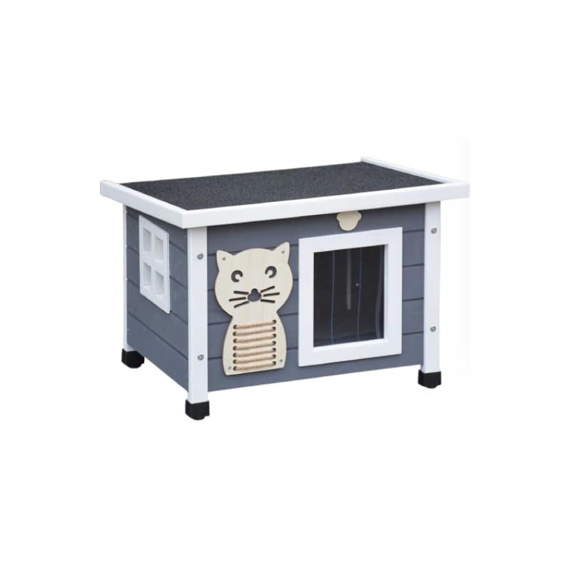 Maison pour Chat Niche avec Toit Pliable pour Exterieur et Interieur 53x45x43cm Filix Gris